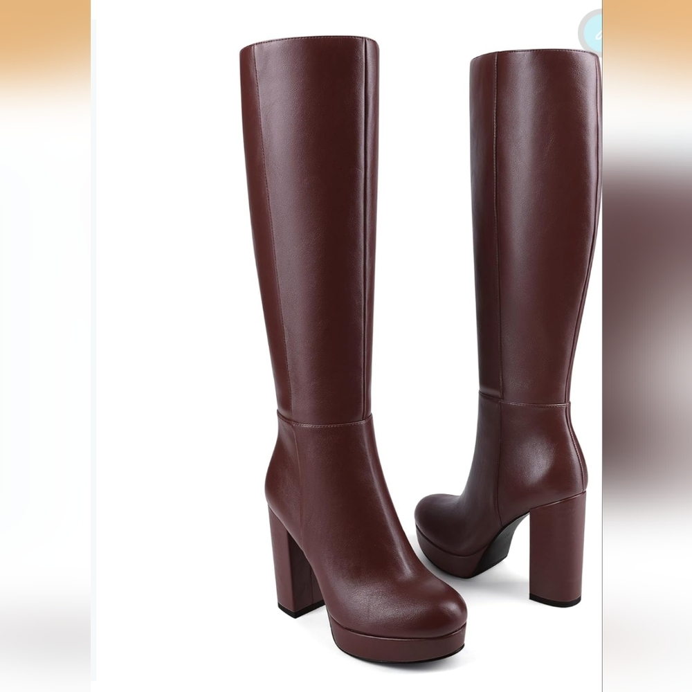Tall Platform Knee-High Boots in Deep Burgundy NWT 8.5 - Picture 3 of 6